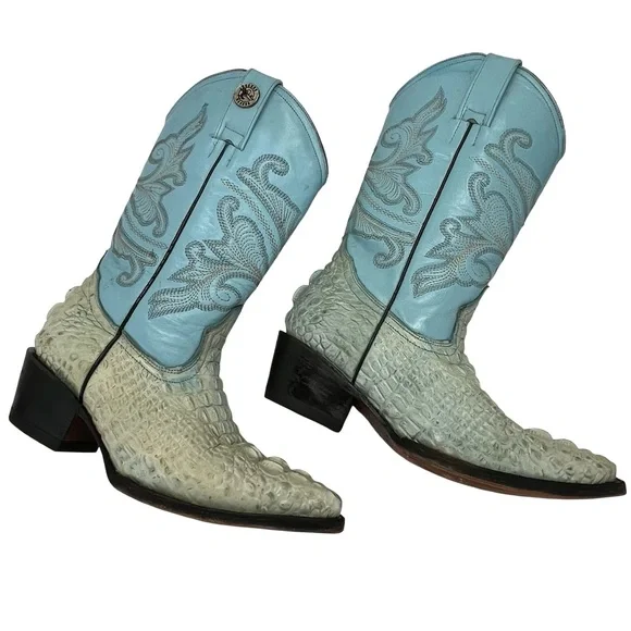 Rogers Turquoise Croc-Embossed Cowboy Boots - Picture 6 of 16
